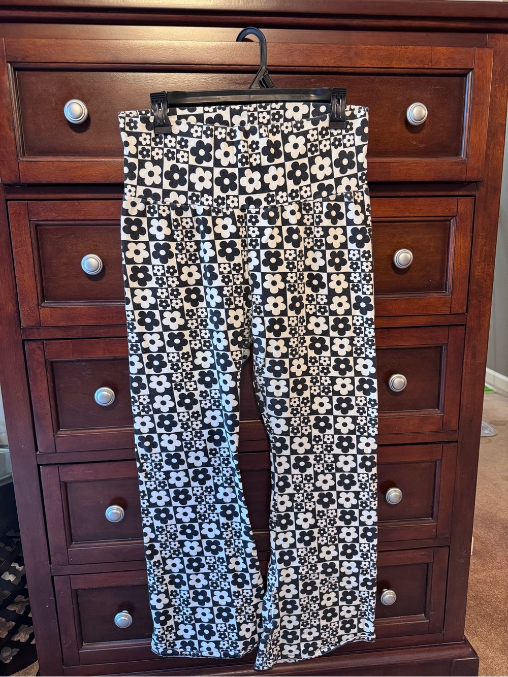 Wild Favle Black & White Floral Checker Flares